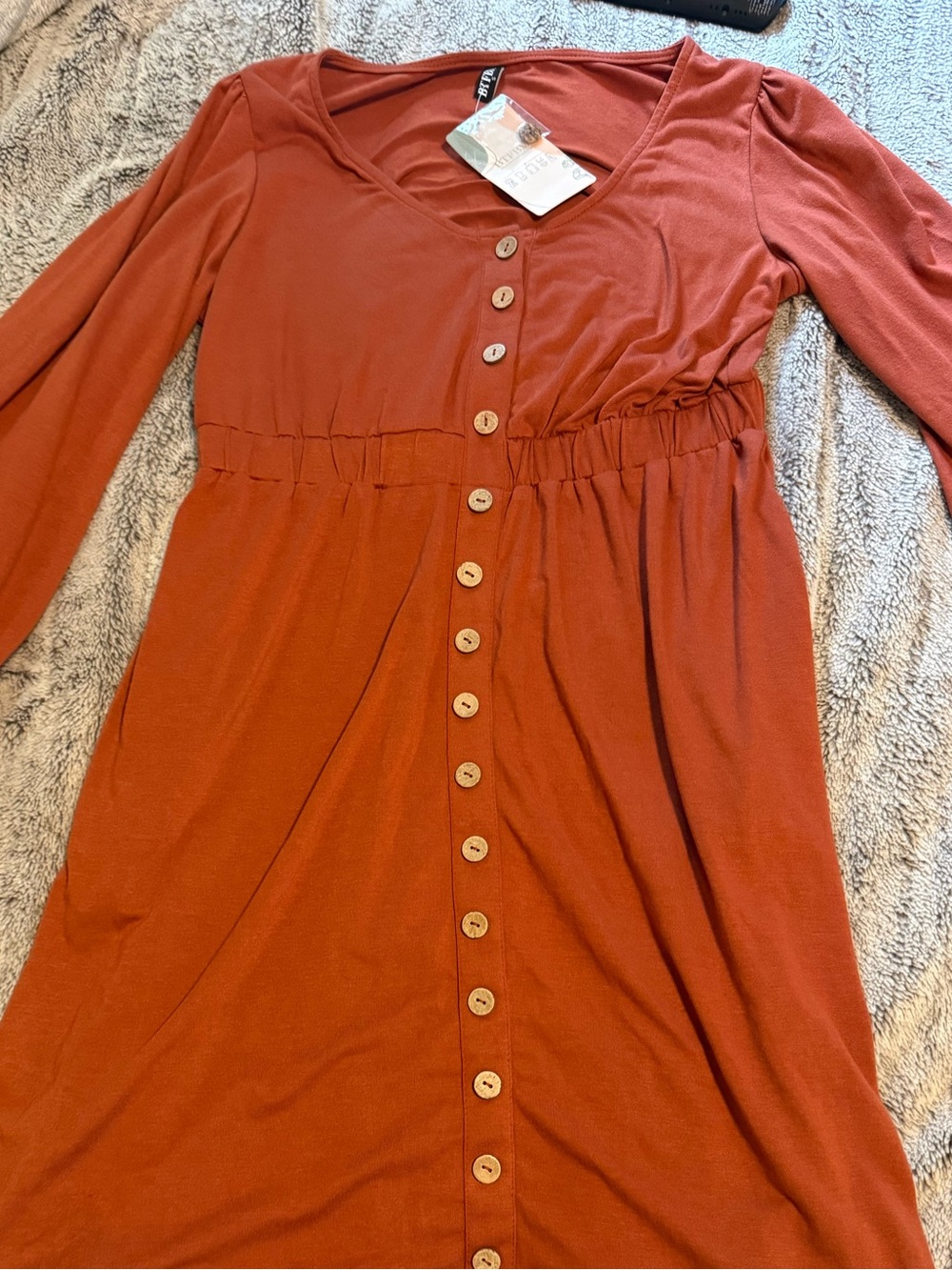 Button-Front Long Sleeve Dress - Rust(NWT)